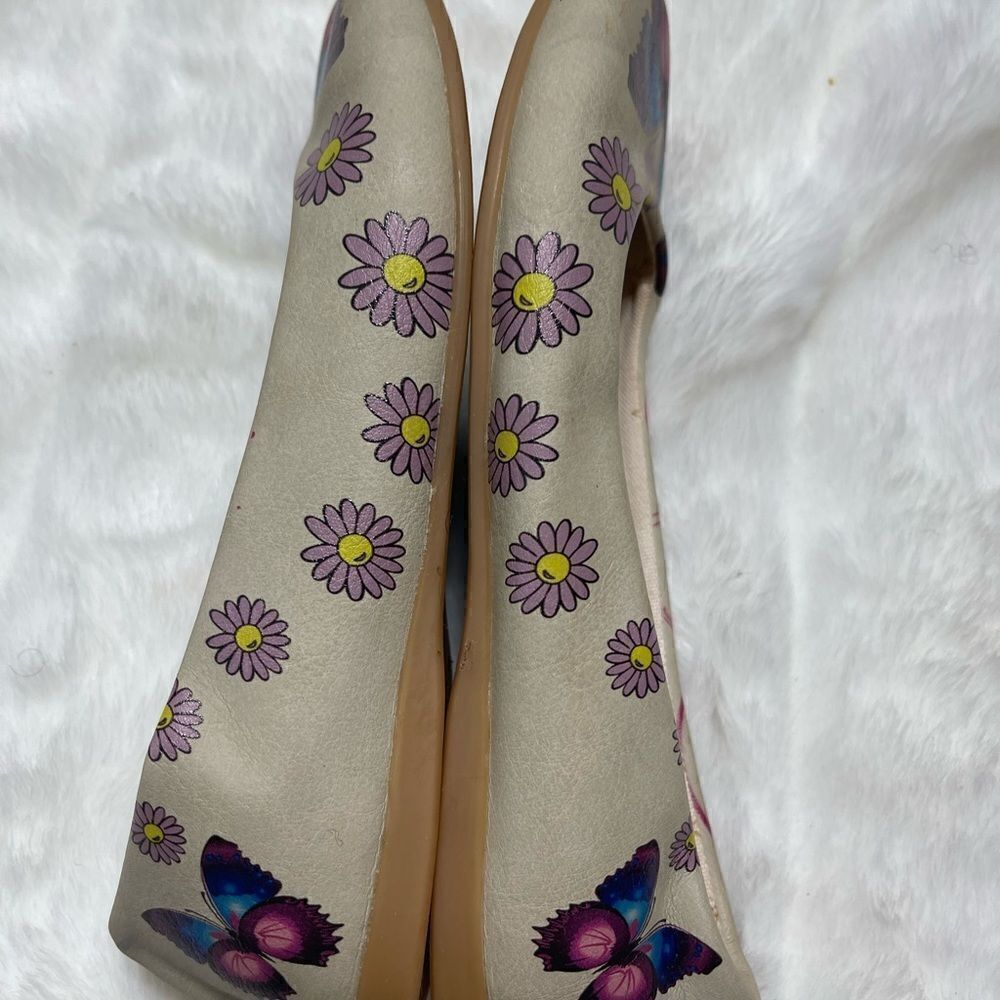Goby Daisy & Butterfly multi color ballerina flats round toe slip on SZ Euro 37 - Picture 6 of 10